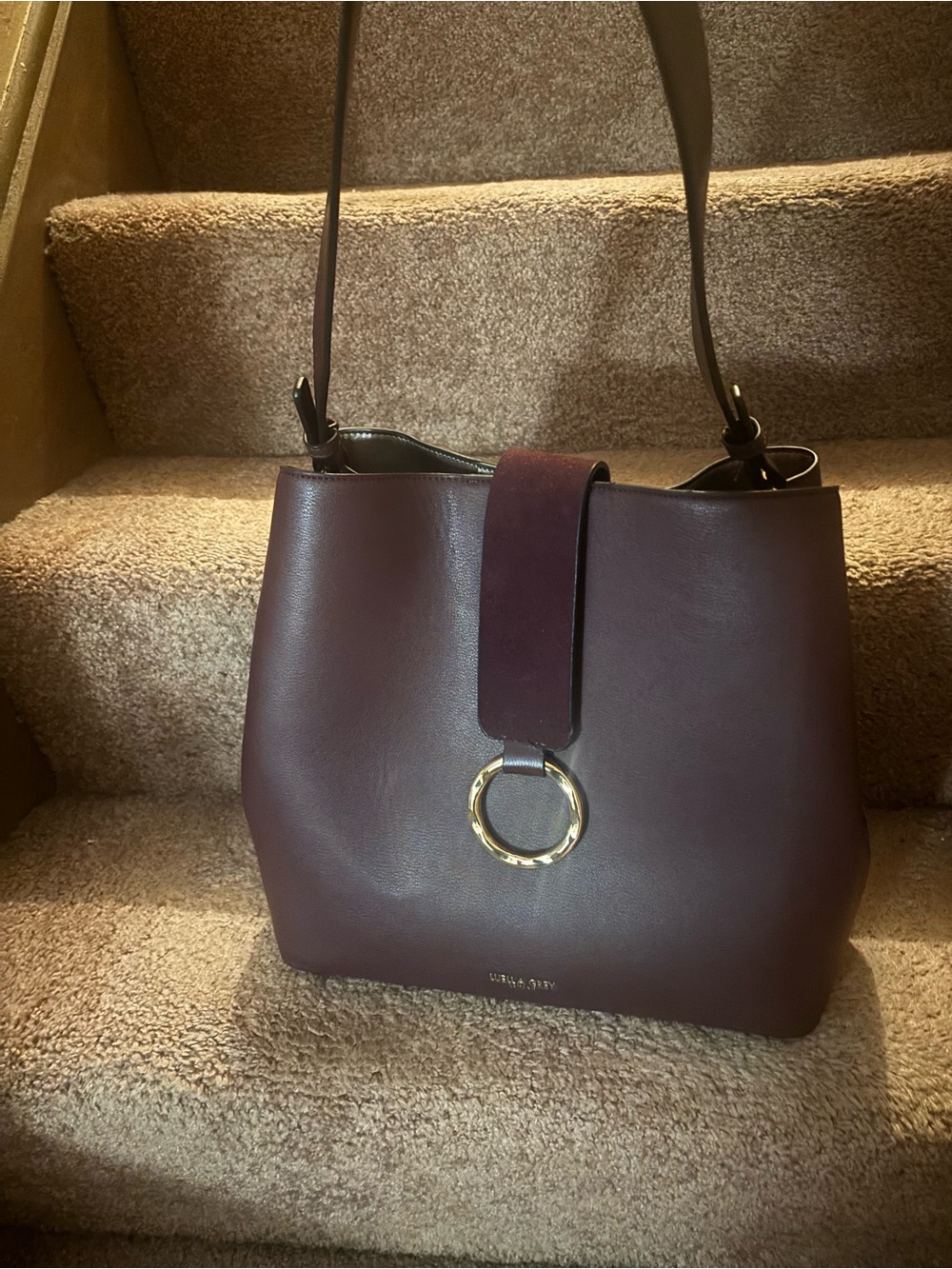 Women's Shoulder Bag in Deep Burgundy with Gold Ring Accent
